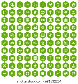 100 activity icons set in green hexagon isolated vector illustration