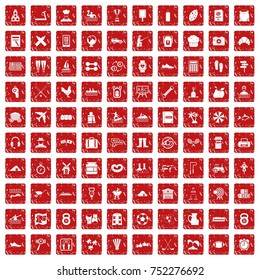 100 activity icons set in grunge style red color isolated on white background vector illustration