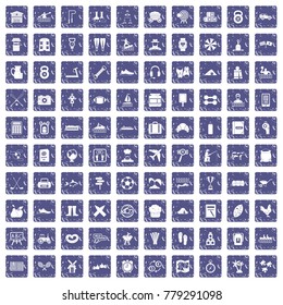 100 activity icons set in grunge style sapphire color isolated on white background vector illustration