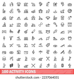 100 activity icons set. Outline illustration of 100 activity icons vector set isolated on white background