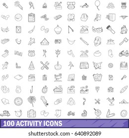 100 activity icons set in outline style for any design vector illustration