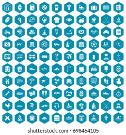 100 activity icons set in sapphirine hexagon isolated vector illustration