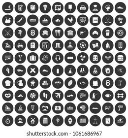 100 activity icons set in simple style white on black circle color isolated on white background vector illustration