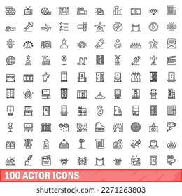 100 iconos de actor. Ilustración de esquema de 100 iconos de actor conjunto de vectores aislados en fondo blanco