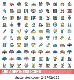 100 adeptness icons set. Color line set of adeptness vector icons thin line color flat on white