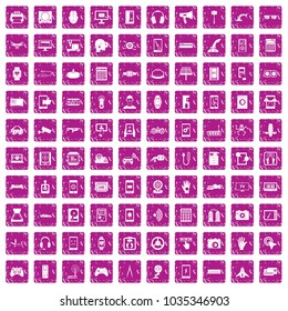 100 adjustment icons set in grunge style pink color isolated on white background vector illustration