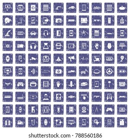 100 adjustment icons set in grunge style sapphire color isolated on white background vector illustration