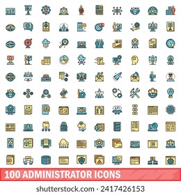 100 administrator icons set. Color line set of administrator vector icons thin line color flat on white
