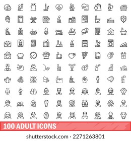 100 adult icons set. Outline illustration of 100 adult icons vector set isolated on white background