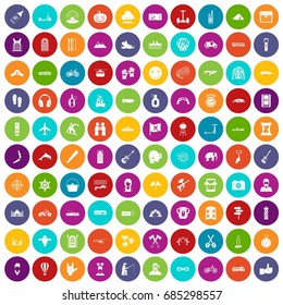 100 adventure icons set color