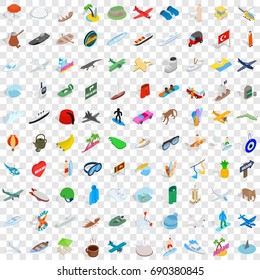 100 adventure icons set in isometric 3d style for any design vector illustration