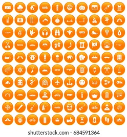 100 adventure icons set orange