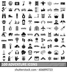 100 Adventure Icons Set In Simple Style For Any Design Vector Illustration