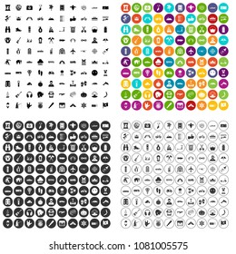 100 adventure icons set vector in 4 variant for any web design isolated on white