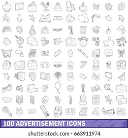 100 advertisement icons set in outline style for any design vector illustration