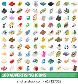 100 advertising icons set in isometric 3d style for any design vector illustration