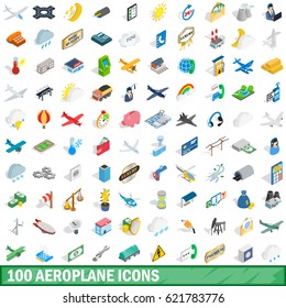 100 aeroplane icons set in isometric 3d style for any design vector illustration