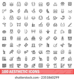 100 aesthetic icons set. Outline illustration of 100 aesthetic icons vector set isolated on white background