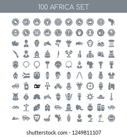 100 Africa universal icons pack with Africa, Oasis, Tree, African, Mask, Map, Stork, Lion, Car, Pyramids
