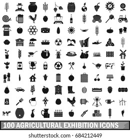 100 agricultural exhibition icons set