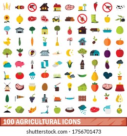 100 agricultural icons set in flat style for any design vector illustration