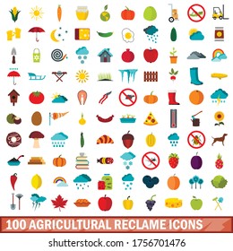 100 agricultural reclame icons set in flat style for any design vector illustration