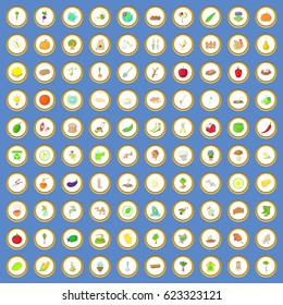 100 agriculture icons circle set on blue background cartoon style vector illustration