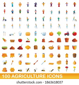 100 agriculture icons set. Cartoon illustration of 100 agriculture icons vector set isolated on white background