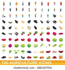 100 agriculture icons set. Cartoon illustration of 100 agriculture icons vector set isolated on white background