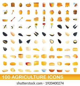 100 agriculture icons set. Cartoon illustration of 100 agriculture icons vector set isolated on white background