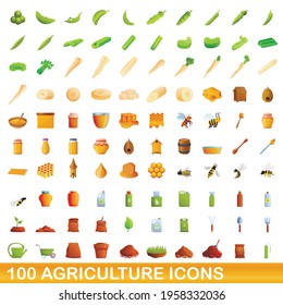100 agriculture icons set. Cartoon illustration of 100 agriculture icons vector set isolated on white background