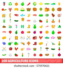 100 agriculture icons set in cartoon style for any design vector illustration