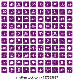 100 agriculture icons set in grunge style purple color isolated on white background vector illustration