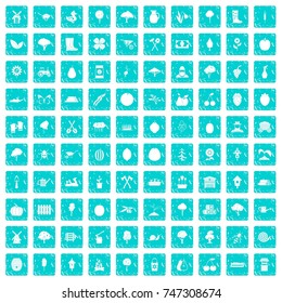 100 agriculture icons set in grunge style blue color isolated on white background vector illustration