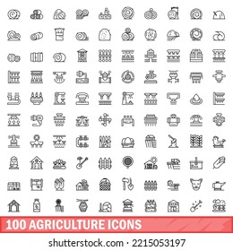 100 agriculture icons set. Outline illustration of 100 agriculture icons vector set isolated on white background