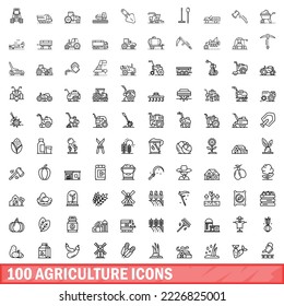 100 agriculture icons set. Outline illustration of 100 agriculture icons vector set isolated on white background