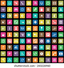 100 airport icons big universal set 