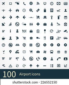 100 airport icons. Flat icons