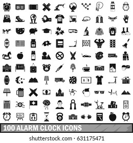 100 alarm clock icons set in simple style for any design vector illustration