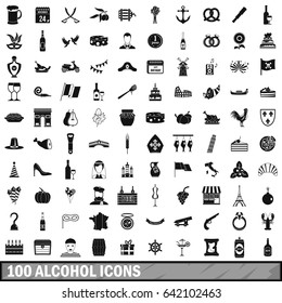 100 alcohol icons set in simple style for any design vector illustration