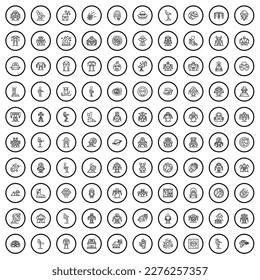 100 alien icons set. Outline illustration of 100 alien icons vector set isolated on white background