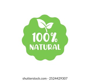 100% all natural stamp, label, sticker or stick flat icon. Stamp and badge sticker flat green color logo isolated, 100 percent natural chemicals flavor's free vector design and illustration.
