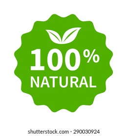 100% All Natural Stamp, Label, Sticker Or Seal Flat Vector Icon For Products And Websites