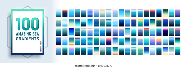 100 amazing sea gradients background set. Templates of texture for banner, poster, flyer, presentation, mobile apps and smartphone screen design. Sunset and sunrise Themes