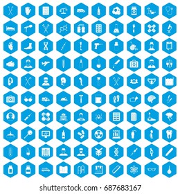 100 ambulance icons set in blue hexagon isolated vector illustration