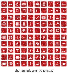 100 ambulance icons set in grunge style red color isolated on white background vector illustration