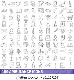 100 ambulance icons set in outline style for any design vector illustration