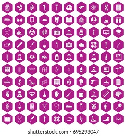 100 ambulance icons set in violet hexagon isolated vector illustration