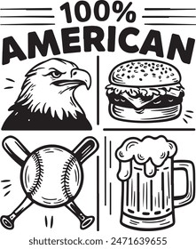 100% American Vector Illustration Graphic