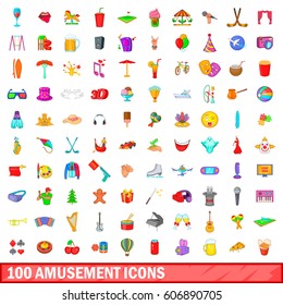 100 amusement icons set in cartoon style for any design vector illustration